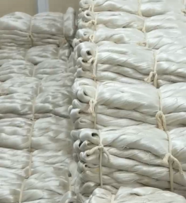 Close-up of denier raw silk threads